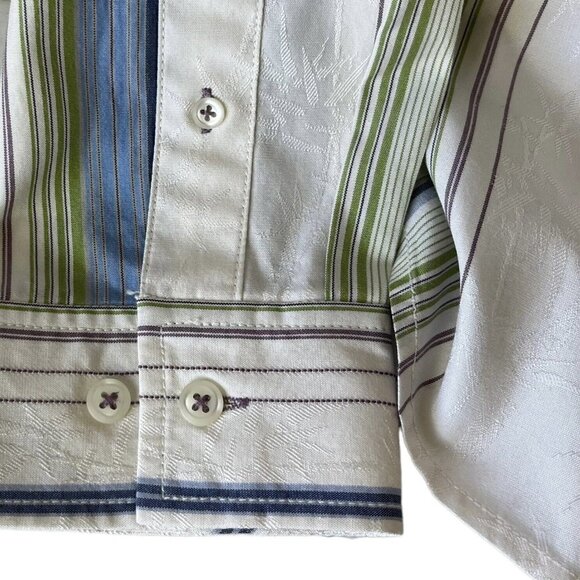 Tommy Bahama Mens Silk Blend Button Front Shirt Cream Blue Long Sleeves Size XL - Picture 5 of 10